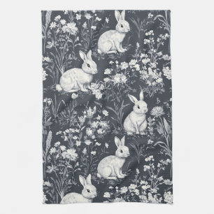 Vintage Bunny Spring Black Toile Pattern Kitchen Towel