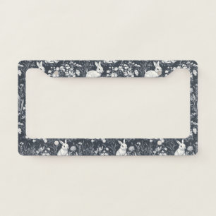 Vintage Bunny Spring Black Toile Pattern License Plate Frame