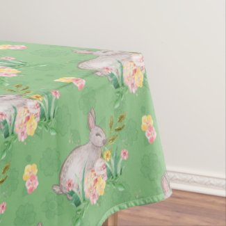 Vintage Bunny Spring Flowers Pastel Green Easter