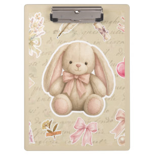 Vintage Bunny Sticker Sheet - Pink Bows, Florals & Clipboard
