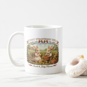 Vintage Bunny Strawberry Field Cottagecore Illustr Coffee Mug