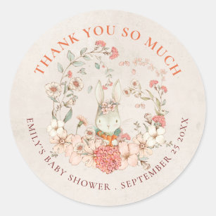 Vintage Bunny Thank You Antique White Baby Shower Classic Round Sticker