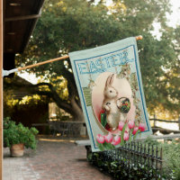 Vintage Bunny Tulip Floral And Easter Egg  House Flag