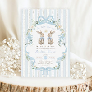 Vintage Bunny Twin Boy Baby Shower Invitation