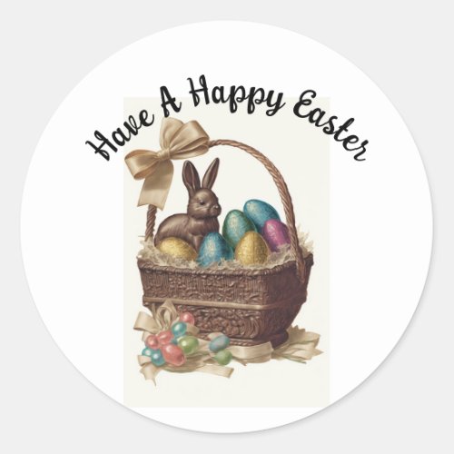 Vintage Bunny With Eggs In Basket Sticker