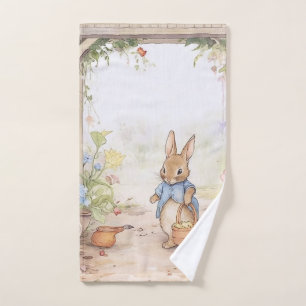  vintage  bunny with flowers bath towel set