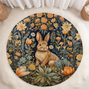 Vintage Bunny with Flowers William Morris Inspired Rug