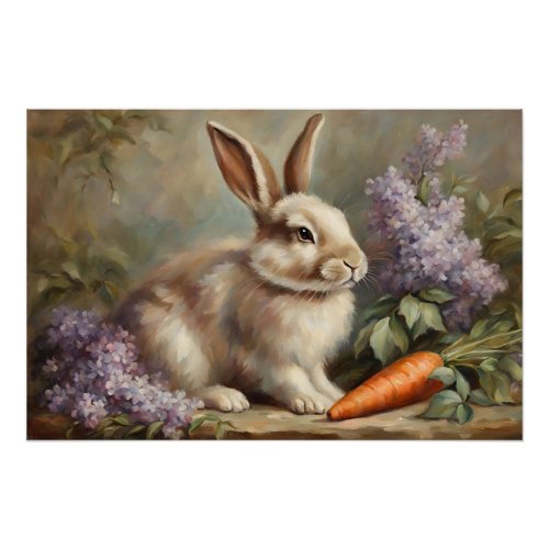 Vintage Bunny with Lilac Flowers and Carrot  Poster