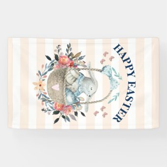 Vintage Bunny with Pretty Florals Happy Easter Banner | Zazzle