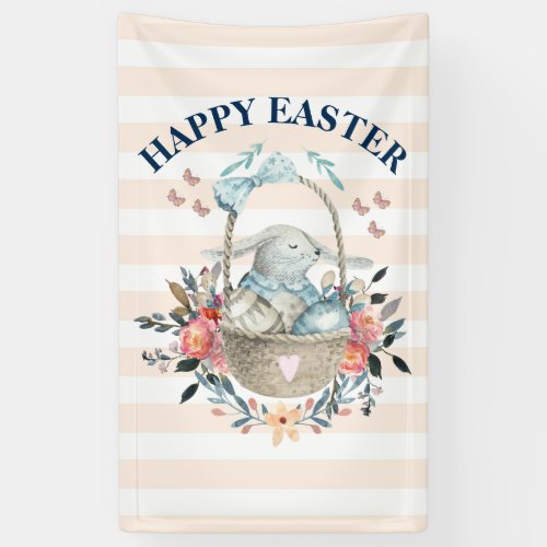 Vintage Bunny with Pretty Florals Happy Easter Banner