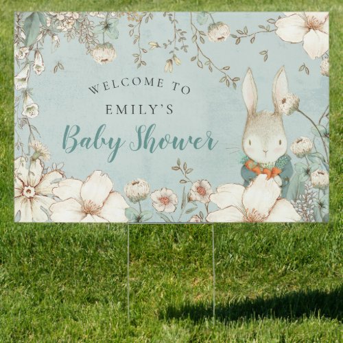 Vintage Bunny Woodland Boy Welcome Baby Shower  Sign