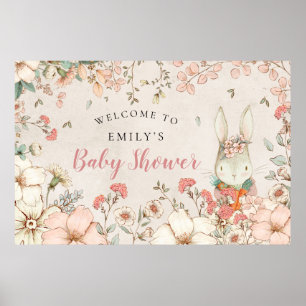 Vintage Bunny Woodland Girl Welcome Baby Shower Poster