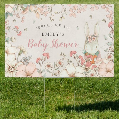 Vintage Bunny Woodland Girl Welcome Baby Shower  Sign