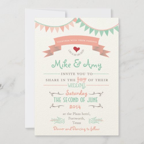 Vintage Bunting Whimsical Wedding Invitation
