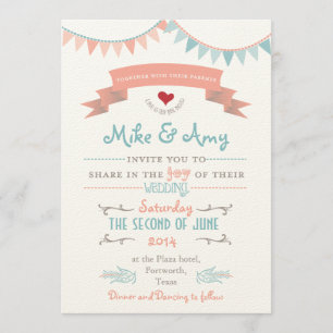 Vintage Bunting Whimsical Wedding Invitation