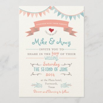 Vintage Bunting Whimsical Wedding Invitation by Cards_by_Cathy at Zazzle