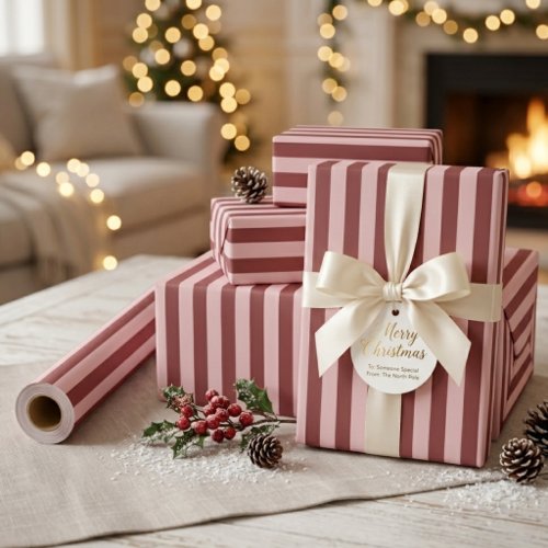 Vintage Burgundy and Blush Stripe Christmas  Wrapping Paper