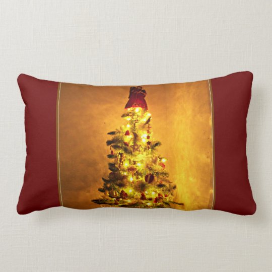 Vintage Burgundy And Gold Christmas Tree Pillow Vintage Burgundy And Gold Christmas Tree Pillow