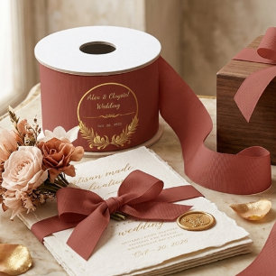Vintage Burgundy and Gold Custom Wedding Grosgrain Ribbon