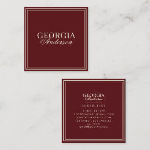 Vintage Burgundy and Ivory Retro Deep Red Square Business Card