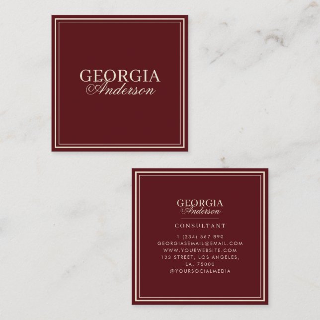 Vintage Burgundy and Ivory Retro Deep Red Square Business Card (Front/Back)