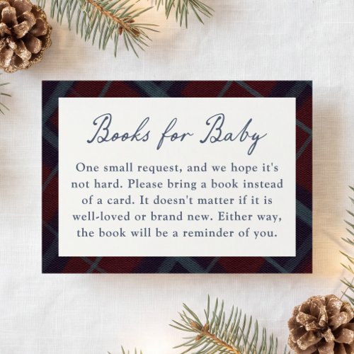Vintage Burgundy Blue Tartan Books for Baby Enclosure Card
