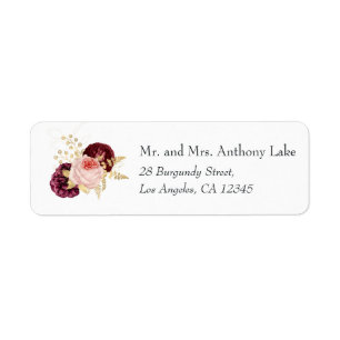 Vintage Burgundy, Blush and Gold Floral Wedding Label