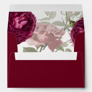 Vintage Burgundy Blush Roses Wedding Envelope
