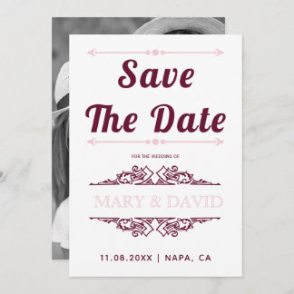 Vintage burgundy, blush typography Save the Date
