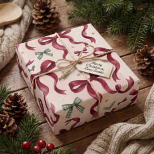 Vintage Burgundy Bow Christmas Wrapping Paper