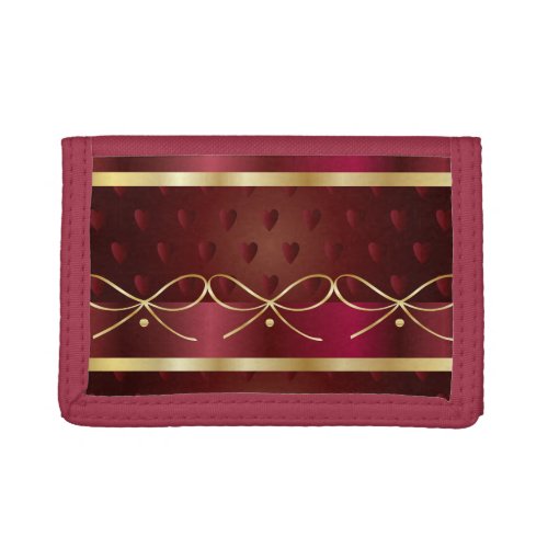 Vintage Burgundy Color Decor Luxury Gold Pattern Trifold Wallet