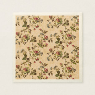 Vintage Burgundy Cottage Rose with Blue Floral Paper Napkins
