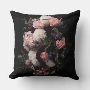  vintage burgundy  creamy  Floral Throw Pillow