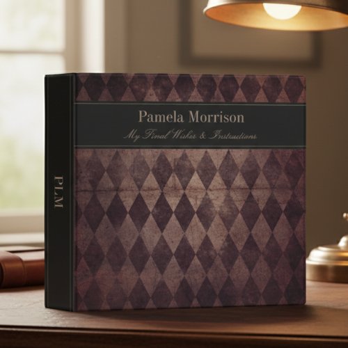 Vintage Burgundy Damask End of Life Planner 3 Ring Binder Vintage Burgundy Damask End of Life Planner 3 Ring Binder