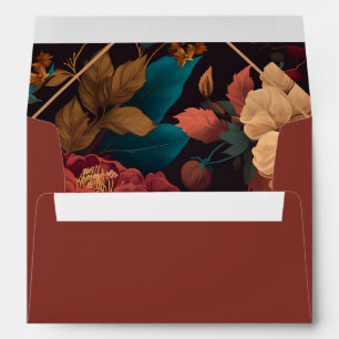 Vintage Burgundy Dark Botanical Floral Wedding Envelope