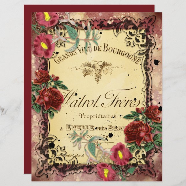 Vintage Burgundy Ephemera Frames Scrapbook Paper (Front/Back)