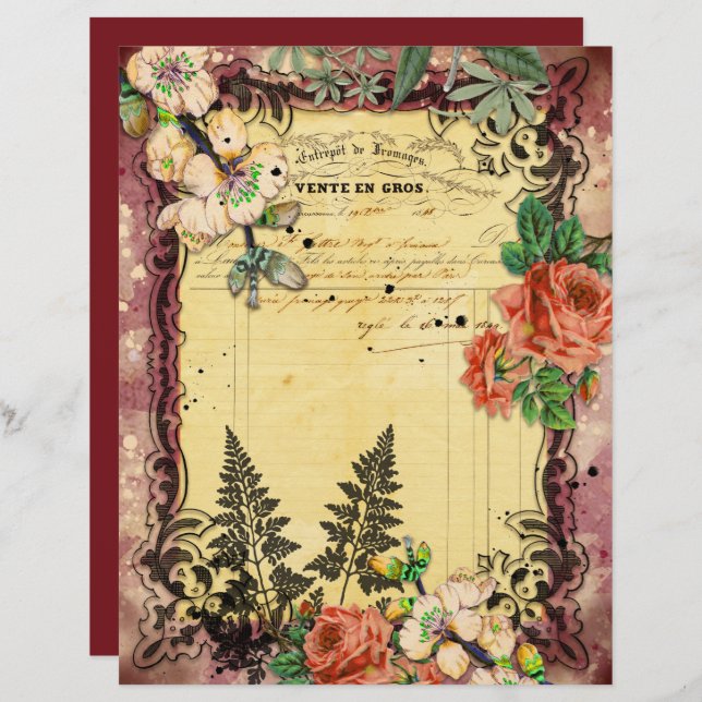 Vintage Burgundy Ephemera Frames Scrapbook Paper (Front/Back)