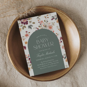 Vintage Burgundy Floral Baby Shower Invitation