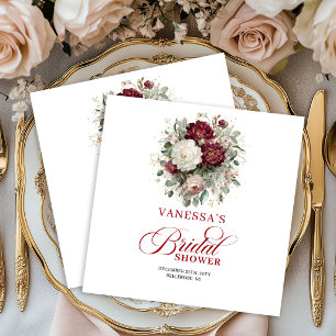 Vintage Burgundy Floral Bridal Shower Napkins
