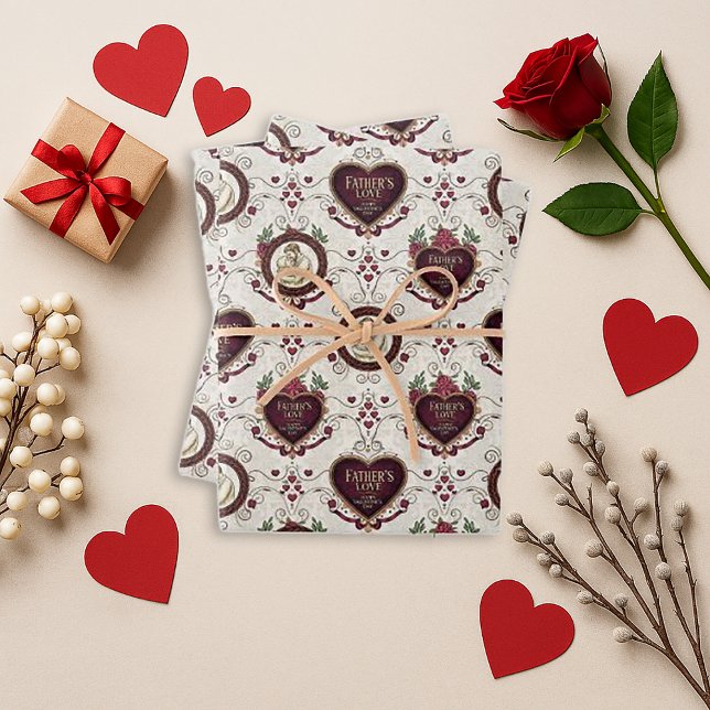 Vintage Burgundy Floral Father Daughter Portrait P Wrapping Paper Sheets (Creator Uploaded)