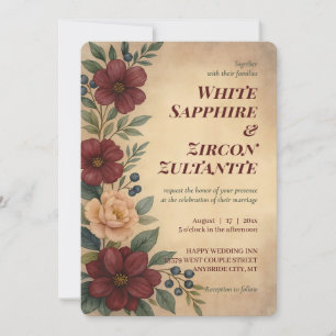 Vintage Burgundy Floral Wedding Invite