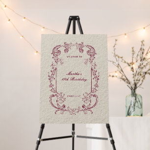Vintage Burgundy Floral Welcome Birthday Sign