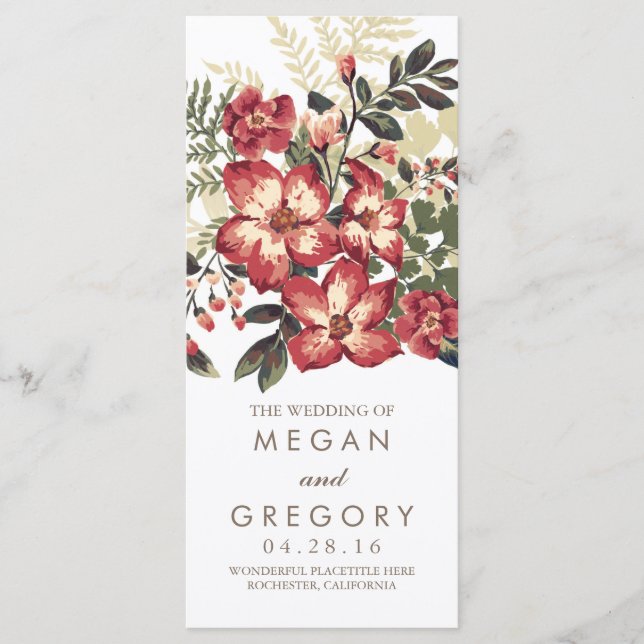 vintage burgundy flowers wedding programs (Front)