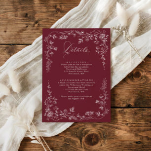 Vintage Burgundy French Floral Wedding Details Enclosure Card