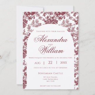 Vintage Burgundy French Toile Wedding Invitation