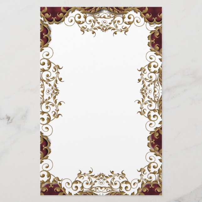 Vintage burgundy gold filigree wedding stationery (Front)