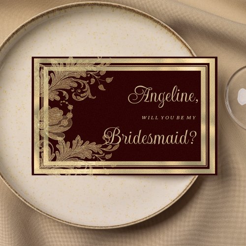Vintage burgundy gold floral lace Bridesmaid Invitation