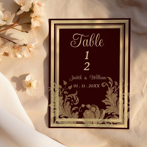 Vintage burgundy gold floral lace Table Numbers