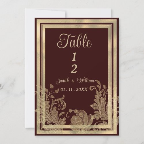Vintage burgundy gold floral lace Table Numbers