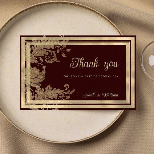 Vintage burgundy gold floral lace Thank You Invitation